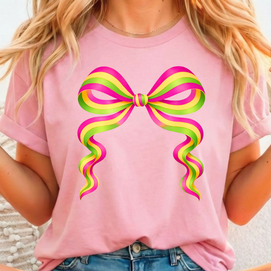 Pink/Yellow/Green Ribbon Bow Full Color DTF T-Shirt Transfer - 290
