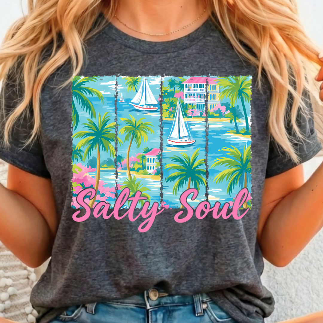 Salty Soul Green Tropical - Full Color DTF T-Shirt Transfer - 198
