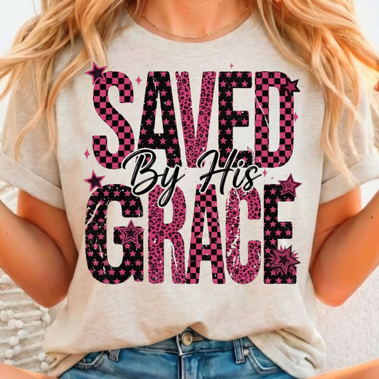 Saved By His Grace Pink Full Color DTF T-Shirt Transfer - 74