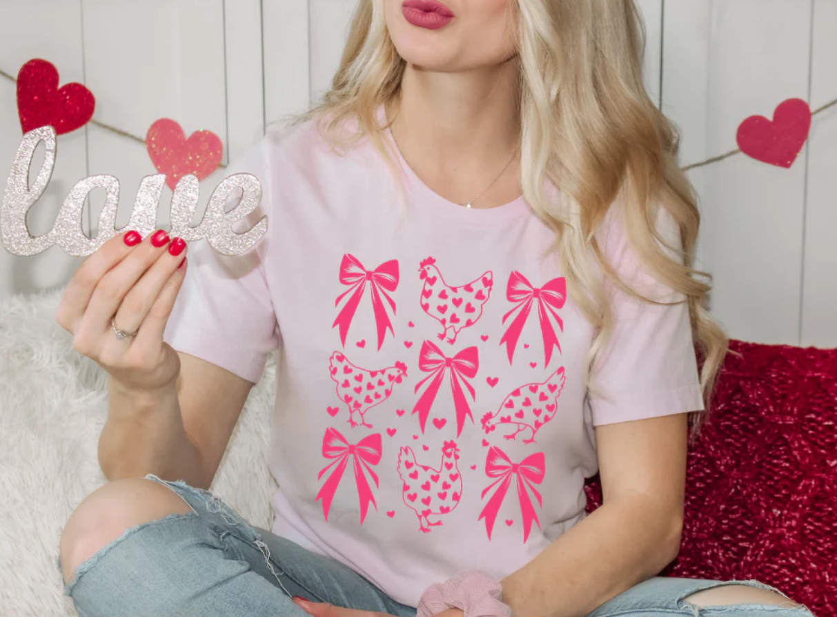 Chicken and Bows -  Single Color Screen Print - H11