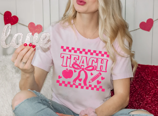 Teacher Checkered - Hot Pink -  Single Color Screen Print