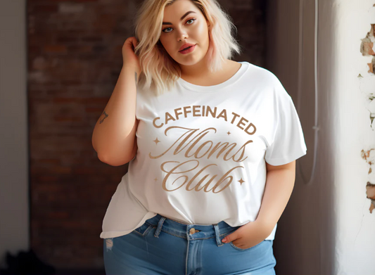 Caffeinated Moms Club - Cream  -  Single Color Screen Print - D8