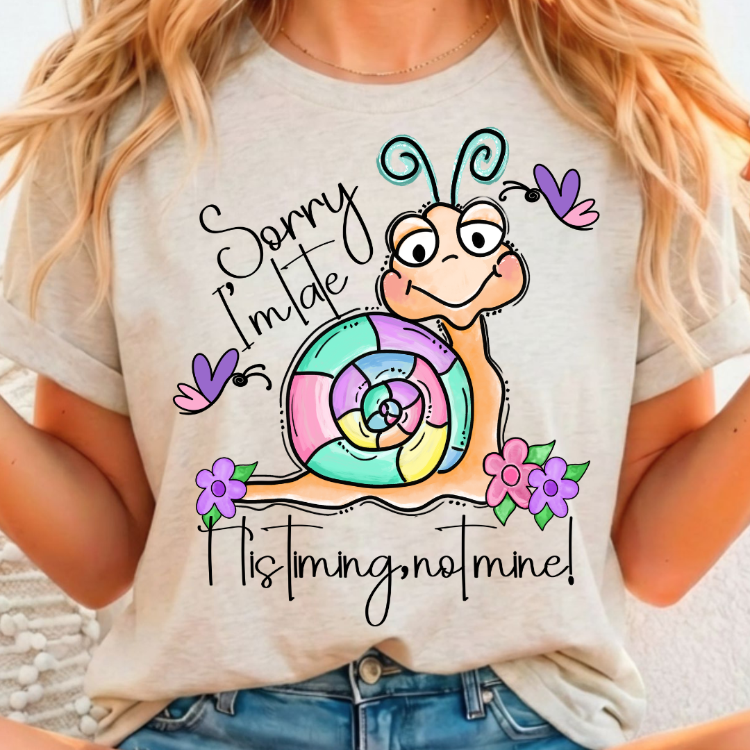 Sorry I'm Late His Timing, Not Mine - Full Color DTF T-Shirt Transfer - 78