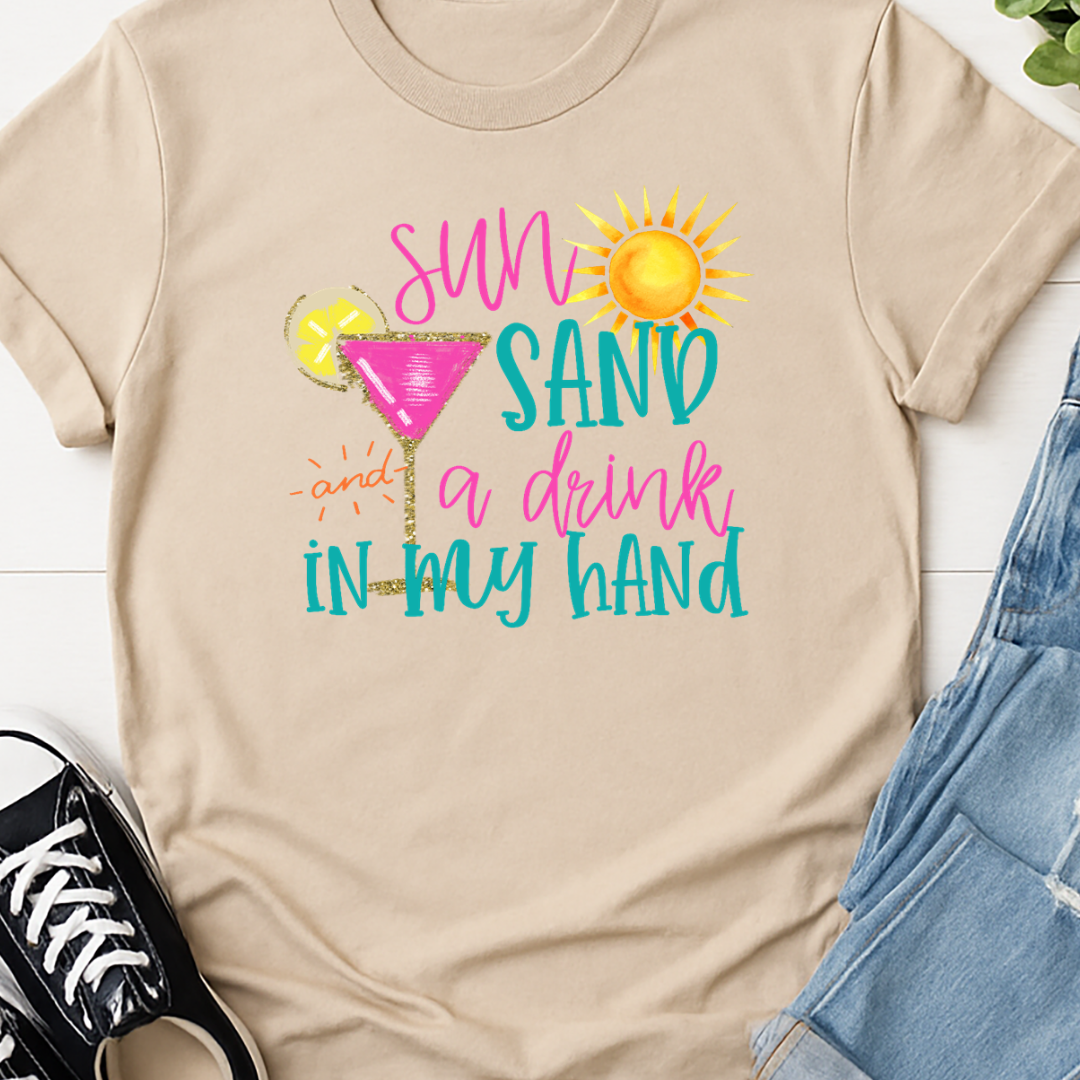 Sun Sand And a Drink in my Hand Full Color DTF T-Shirt Transfer - 210