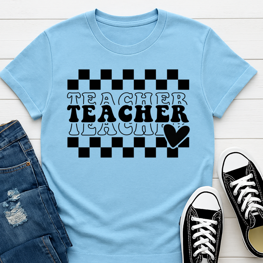 Teacher Checkered -  Single Color Screen Print - Adult Size