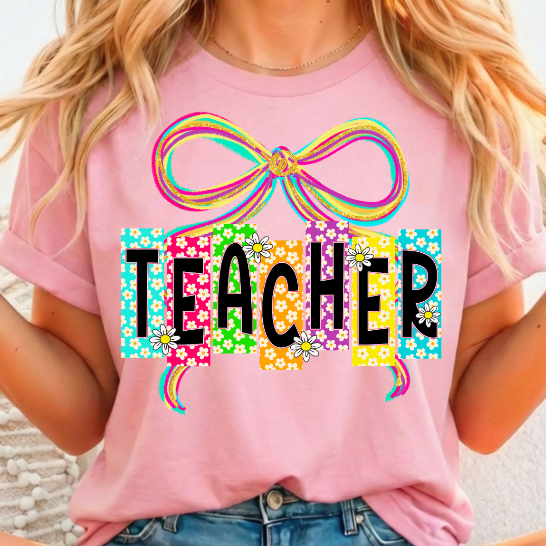 Teacher Daisies Rainbow - Full Color DTF T-Shirt Transfer - Adult Size - 220