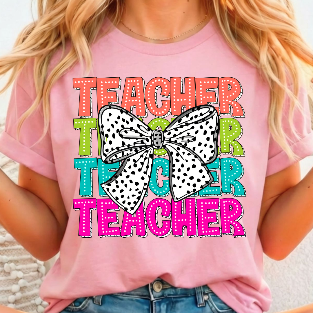 Teacher w/ Bow - Full Color DTF T-Shirt Transfer - Adult Size - 217