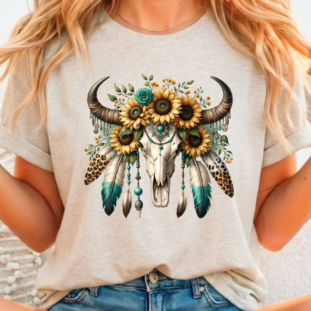 Teal Cow Head - Full Color DTF T-Shirt Transfer - 327