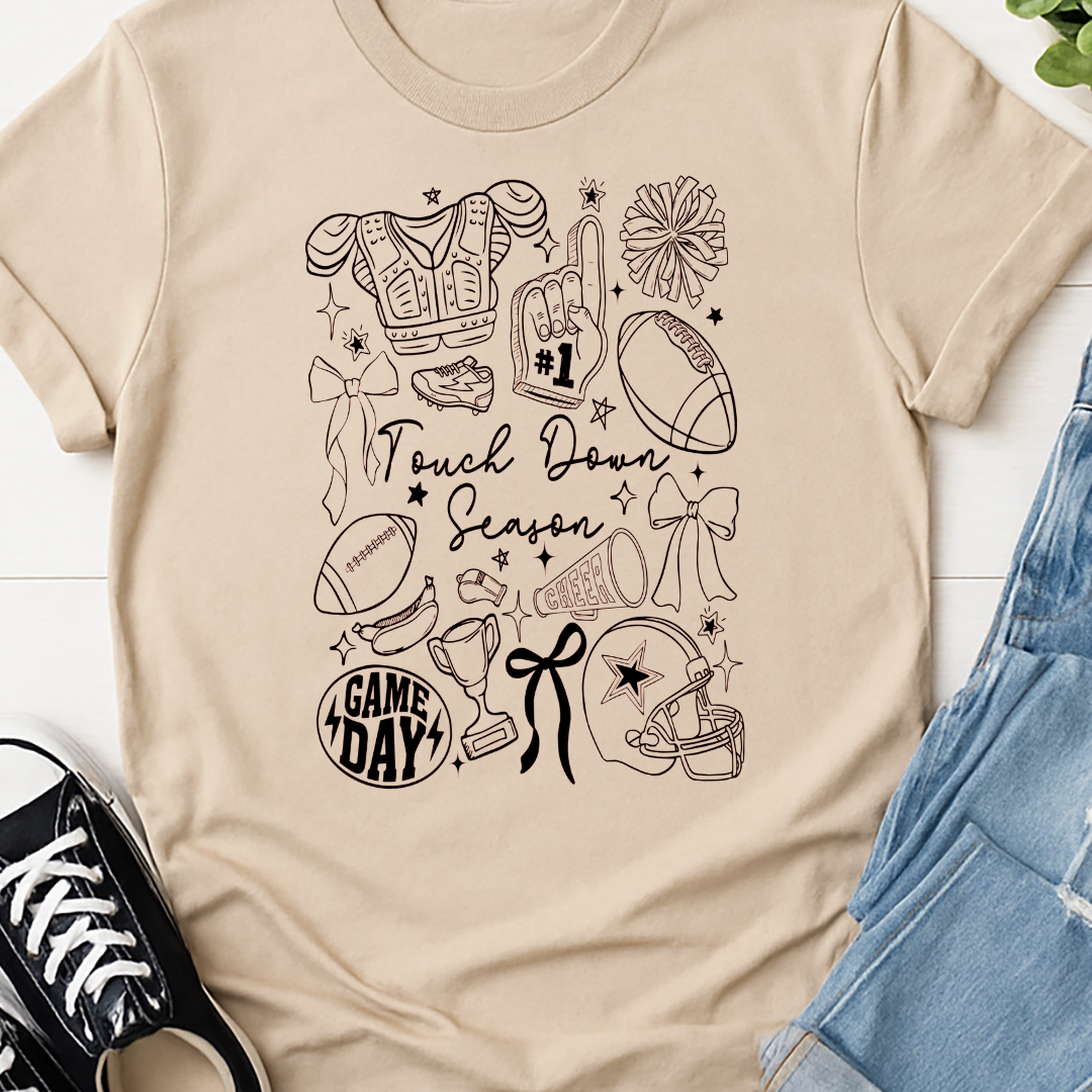 Touch Down Season - Black -  Single Color Screen Print - Adult Size