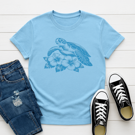 Blue Sea Turtle -  Single Color Screen Print - Adult Size
