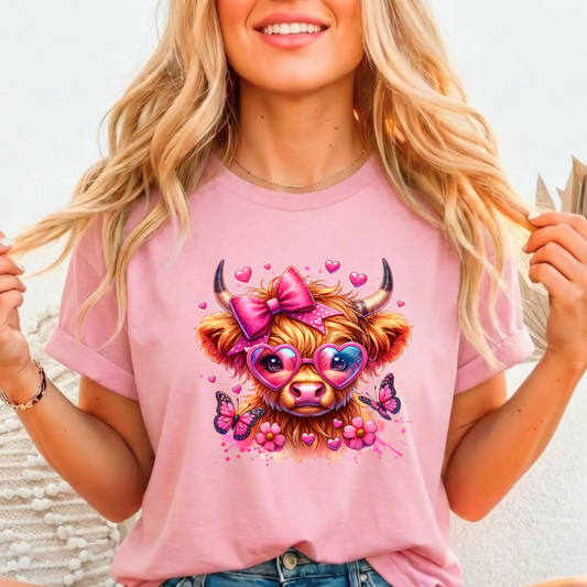 Valentines Day Highland Cow Full Color DTF T-Shirt Transfer
