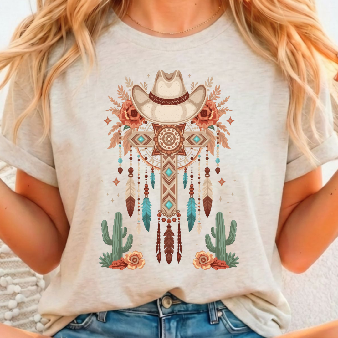 Western Cross Full Color DTF T-Shirt Transfer - 366