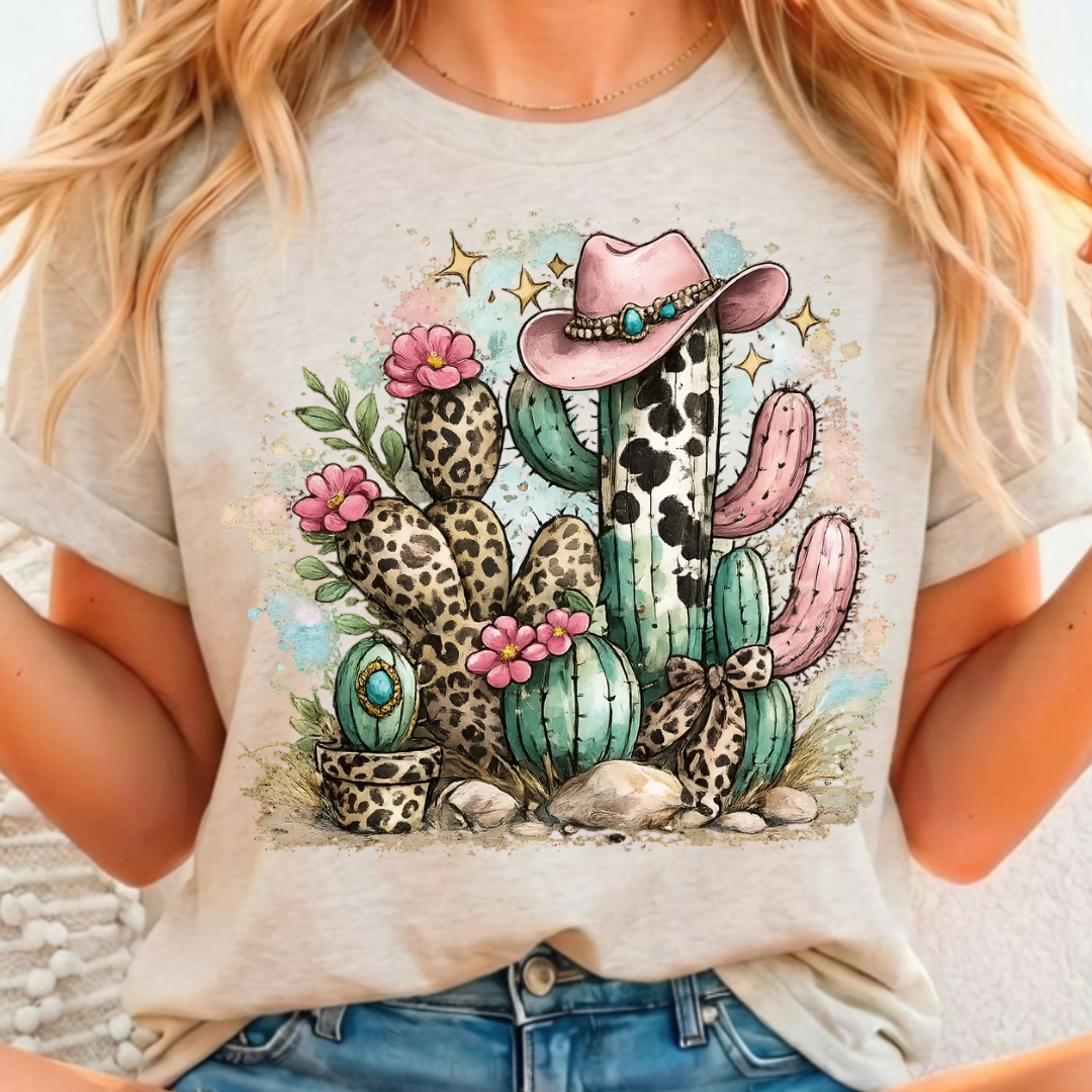 Western Cactus W/ Hat - Full Color DTF T-Shirt Transfer - 62