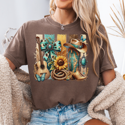 Western Sunflower w/ Boots - Full Color DTF T-Shirt Transfer