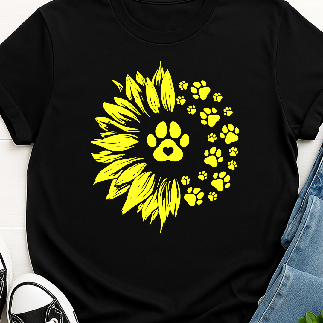 Sunflower Paw Print - Yellow -   Single Color Screen Print - A3