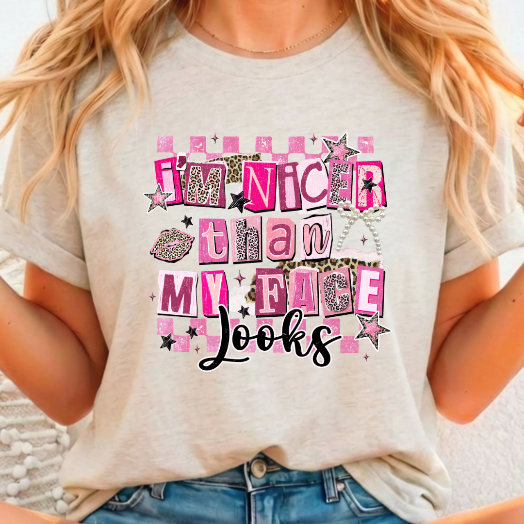 I'm nicer than my face looks - Full Color DTF T-Shirt Transfer - 321